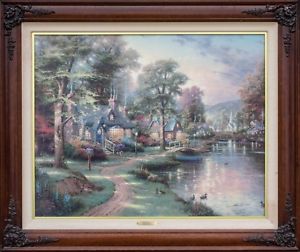 300x252 Thomas Kinkade Painting Hometown Lake, Lithograph On Canvas - Lithograph Painting
