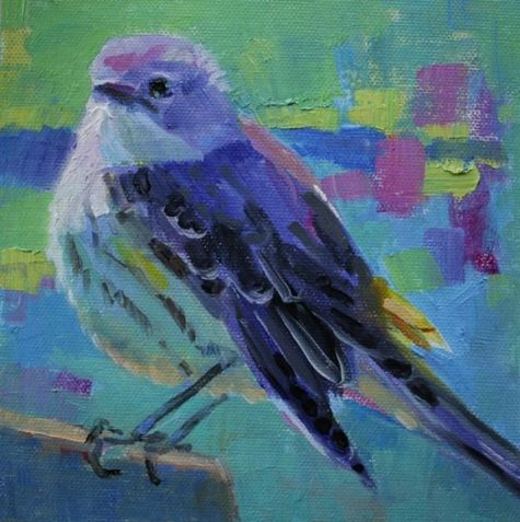 475x477 Oil Painting Of Fat Little Bird With Yellow Spot Original Art - Little Bird Painting