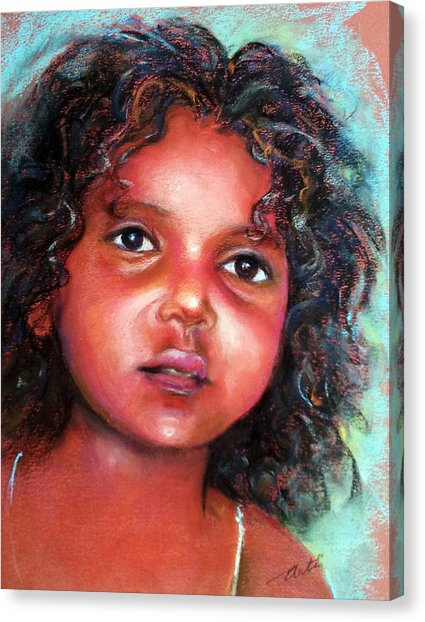 425x622 Little Girl With Black Curls Painting By Arti Chauhan - Little Black Girl Painting