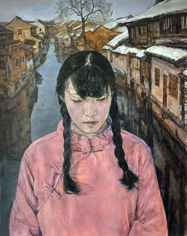 770x969 Saatchi Art Little Young Chinese Girl On The Bridge Painting By - Little Black Girl Painting