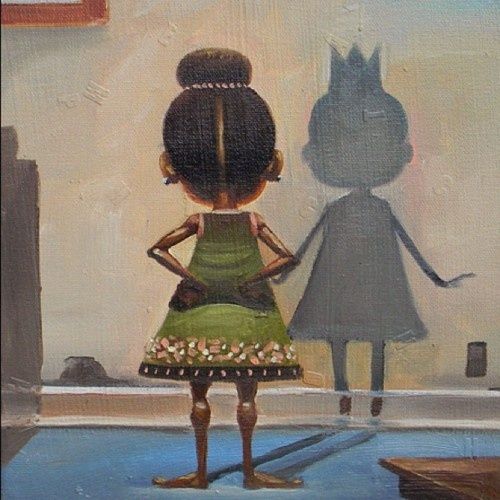 500x500 Little Black Girl Reflected - Little Black Girl Painting