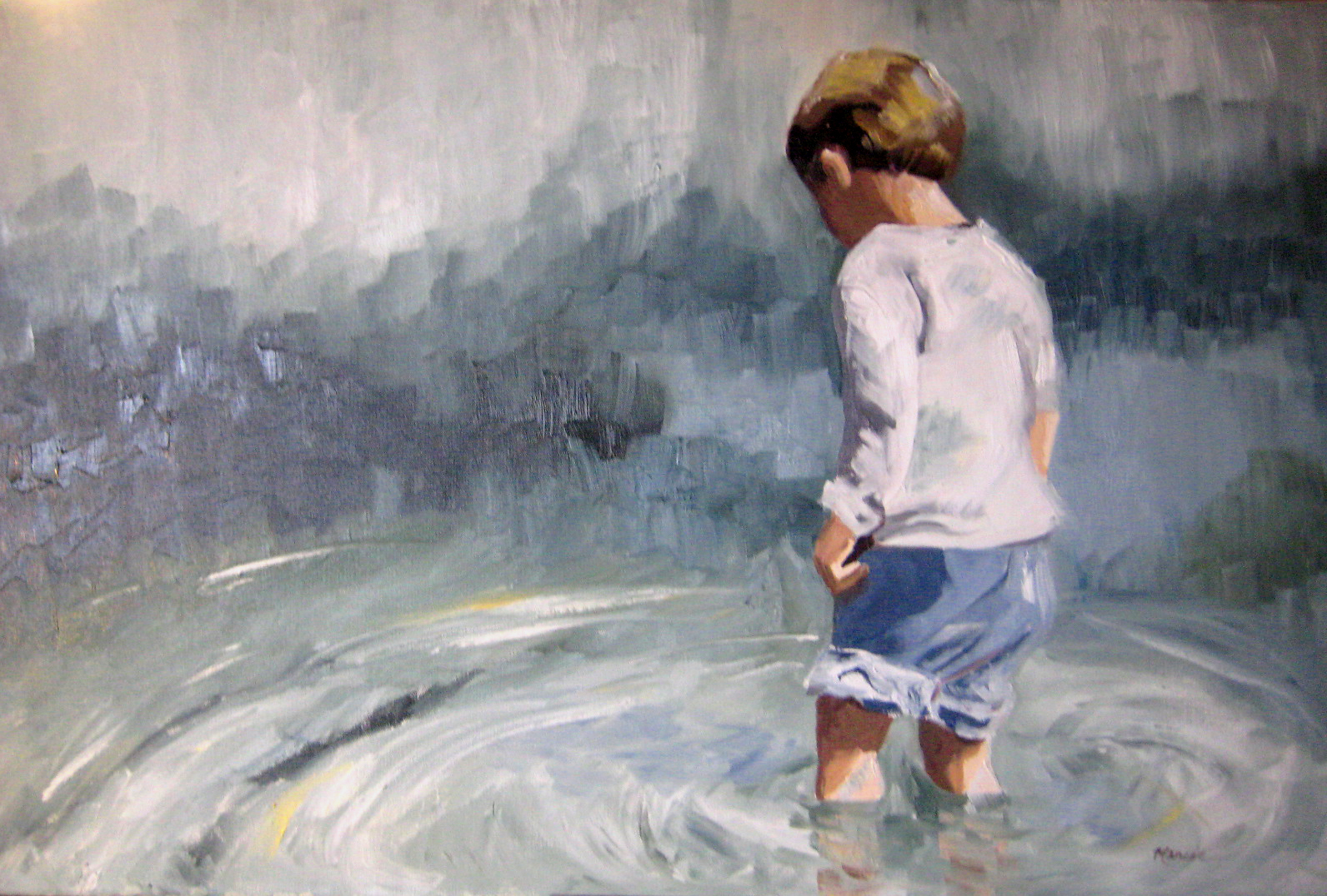 1592x1076 Painting By The Lake Wading In The Water Nfs - Little Boy Painting