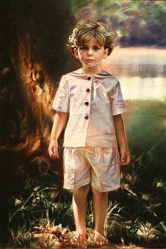 236x354 Robert Schoeller Painting ~ Little Boy Portrait Children - Little Boy Painting