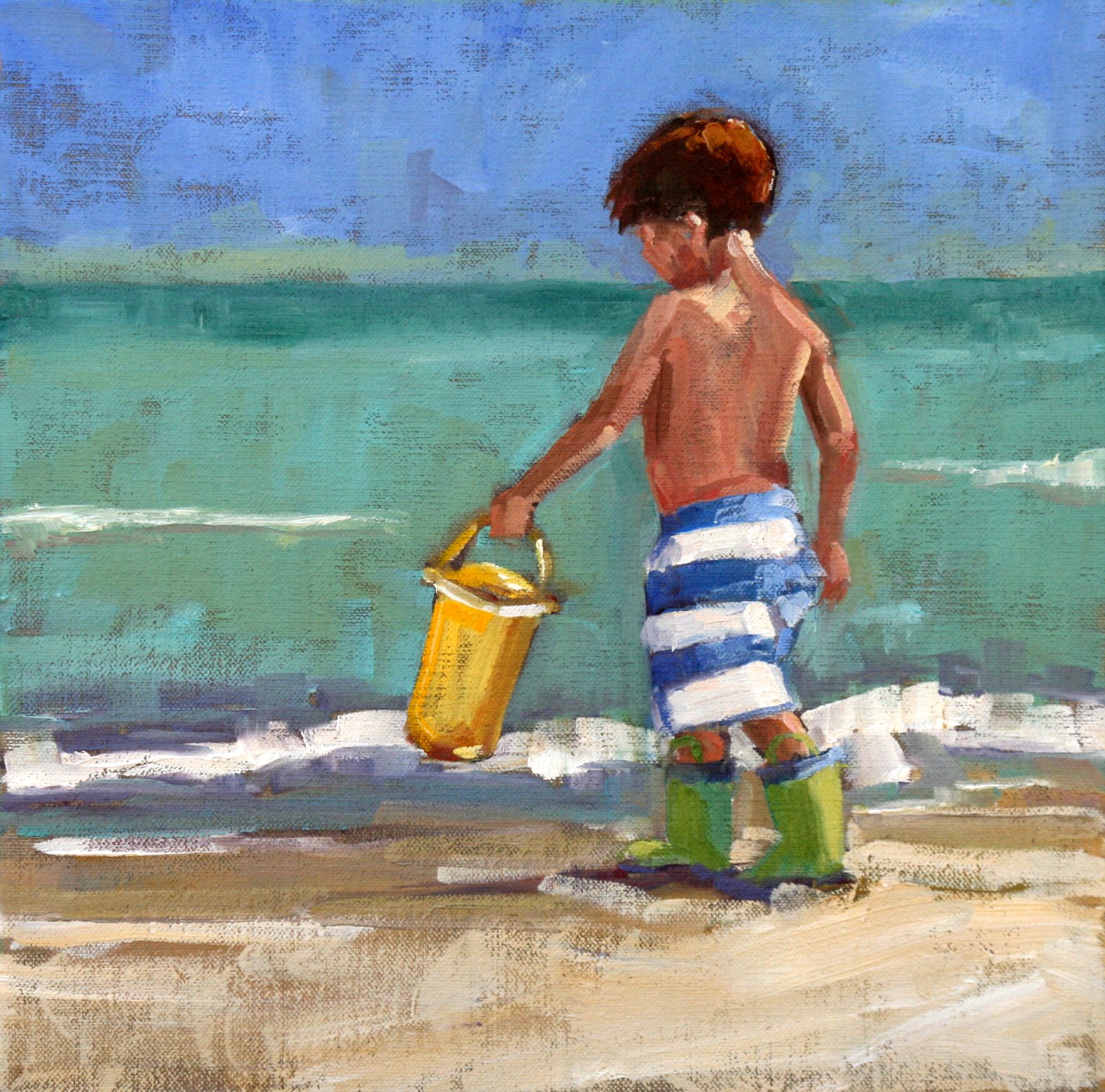 1600x1581 Carol Carmichael Paints Green Boots - Little Boy Painting