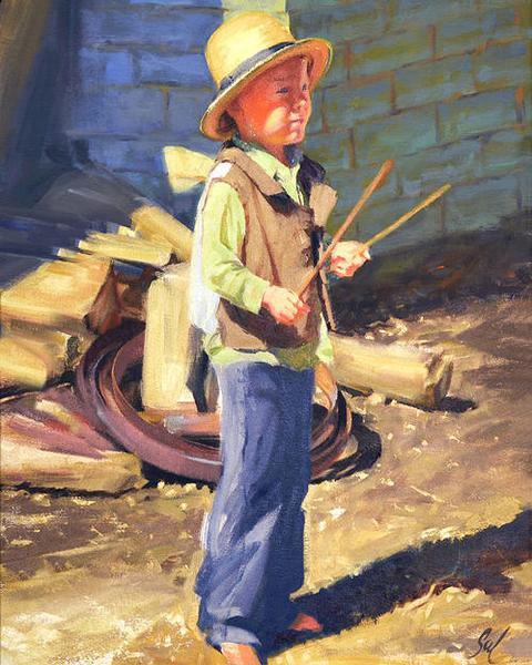 480x600 Little Drummer Boy Original Salvador Alvarez Art - Little Drummer Boy Painting