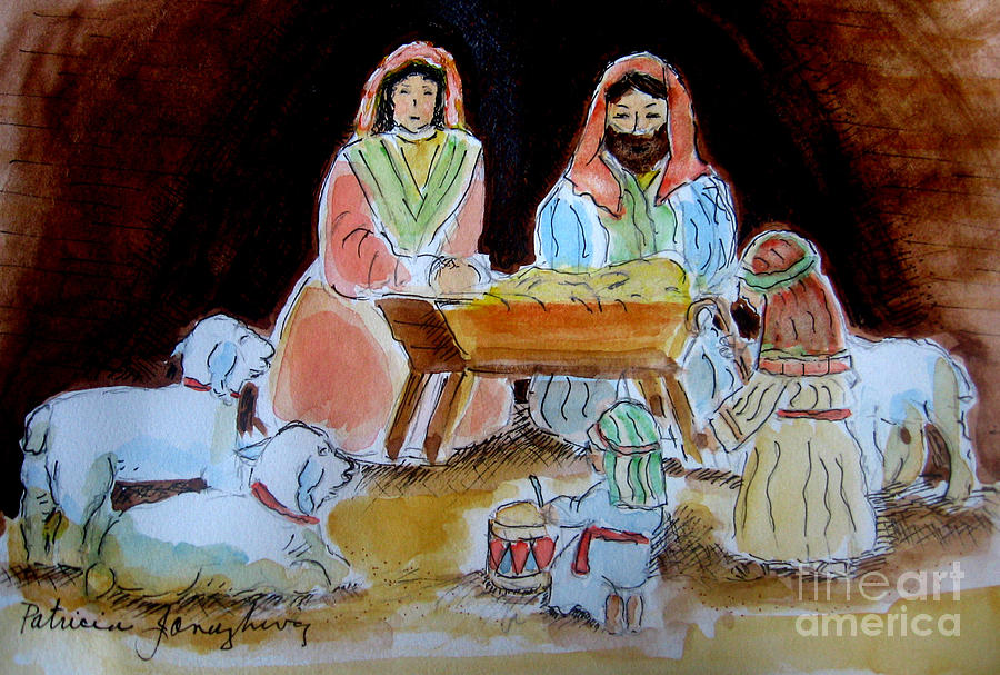900x607 Nativity With Little Drummer Boy Painting By Patricia Januszkiewicz - Little Drummer Boy Painting