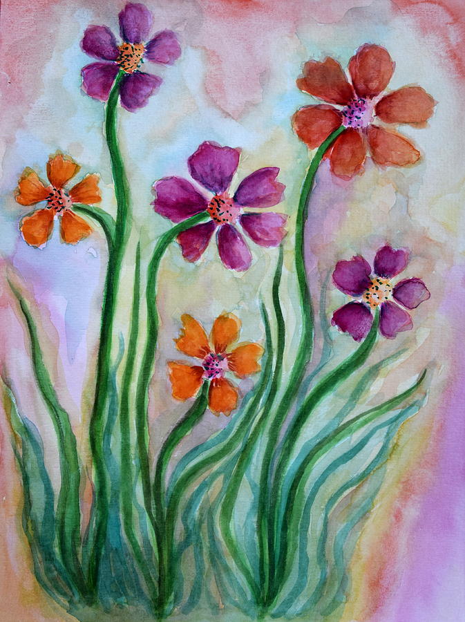 673x900 Little Flowers Painting By Gordana Jukic - Little Flower Painting