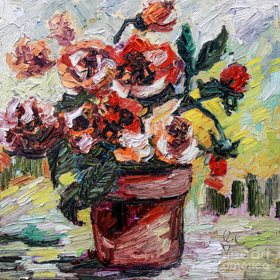 900x900 My Little Flower Pot Painting By Ginette Callaway - Little Flower Painting