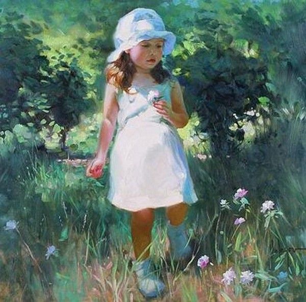 600x591 Vladimir Volegov (Russian) Flower, Paintings And Child - Little Flower Painting