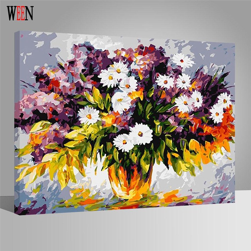 850x850 Ween White Little Flower Pictures By Numbers Diy Digital Vase - Little Flower Painting