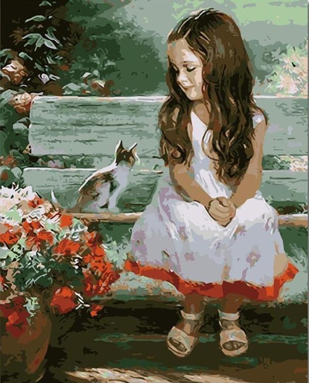606x752 Little Girl Amp Kitty - Little Girl Painting