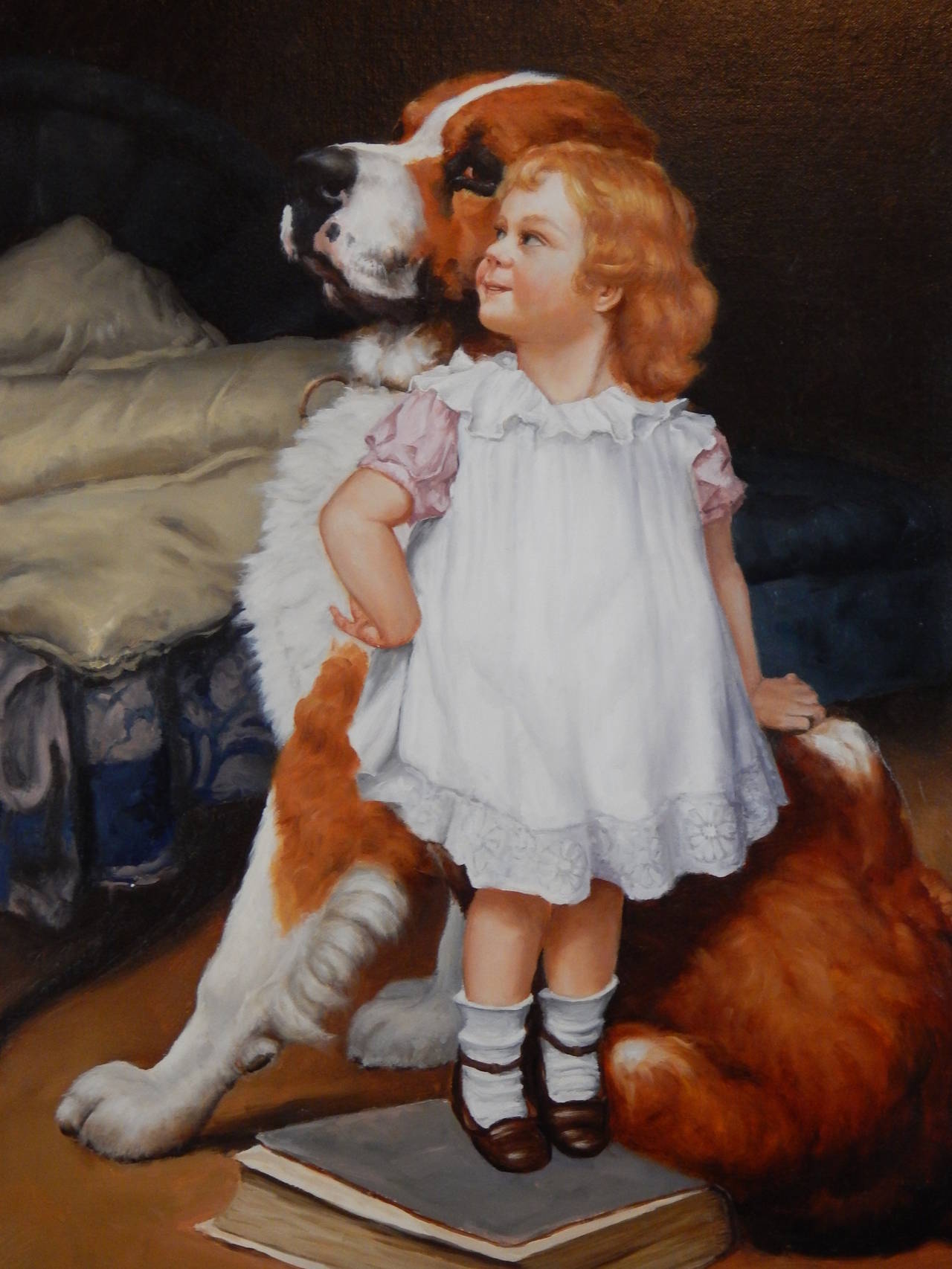 1280x1706 Oil Painting Of A Little Girl With St. Bernard By Anton Karssen - Little Girl Painting