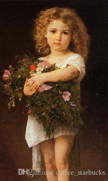 360x603 2018 William Adolphe Bouguereau Little Girl Holding Flowers,pure - Little Girl Painting