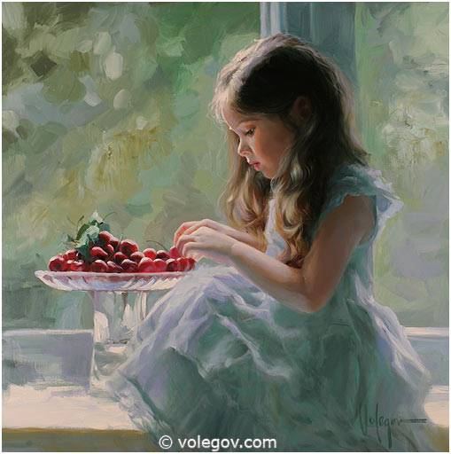 509x512 Little Girl And Cherries, Painting, - Little Girl Painting
