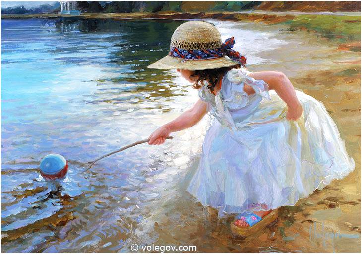 730x512 Little Girl With Ball, Painting, - Little Girl Painting