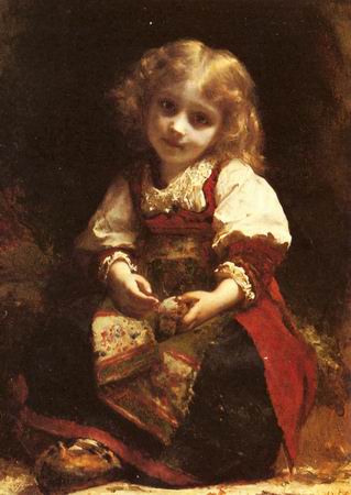319x450 A Little Girl Holding A Bird Painting, Aadolphe Piot Etienne - Little Girl Painting