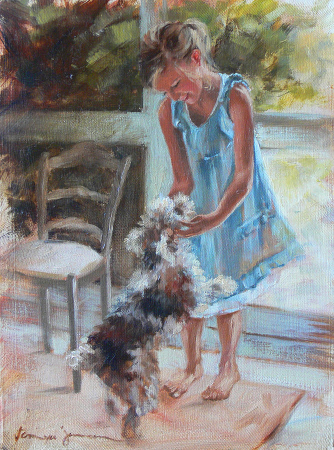 668x900 Little Girl And Dog Painting By Tanya Jansen - Little Girl With Dog Painting