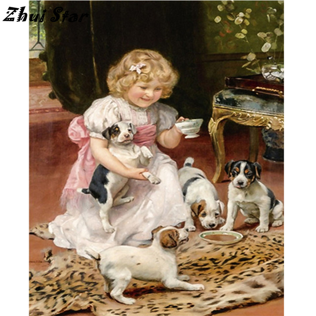 640x640 New Full Square Drill 5d Diy Diamond Painting Little Girl Amp Dog - Little Girl With Dog Painting
