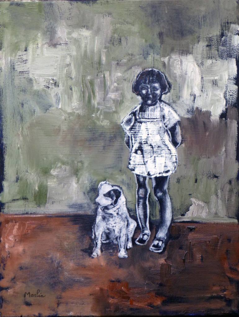 770x1019 Saatchi Art Little Girl With A Dog Painting By Pascal Marlin - Little Girl With Dog Painting