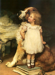 221x300 Stunning Lovely Oil Painting Little Girl With Her Pet Dog - Little Girl With Dog Painting