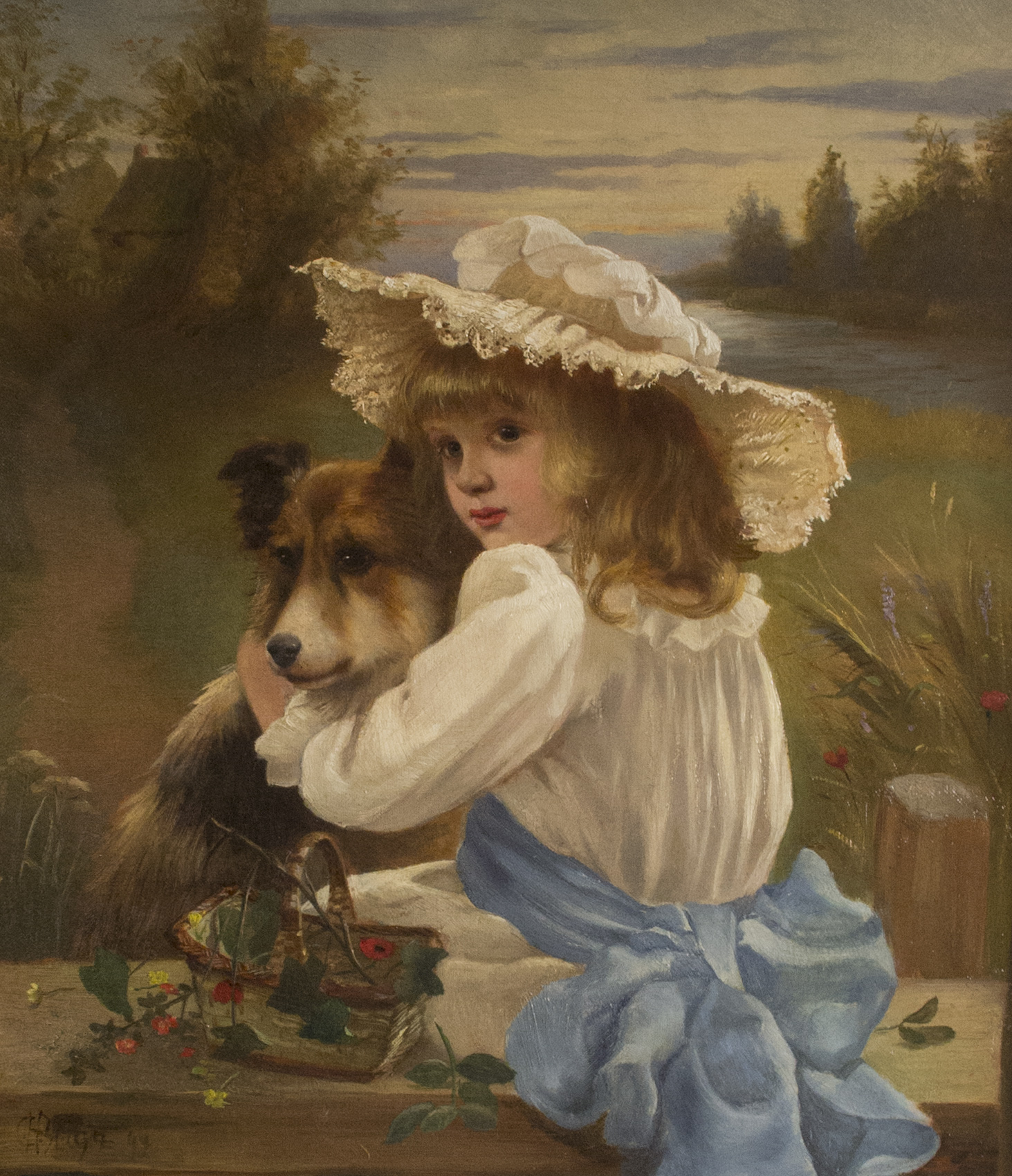 1463x1699 Young Girl With Collie ~ English School ~ Thomas Fine Art - Little Girl With Dog Painting