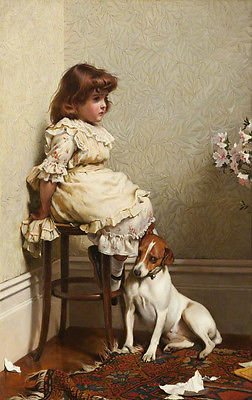 252x400 Art Oil Painting Charles Burton Barber In Disgrace Little Girl - Little Girl With Dog Painting