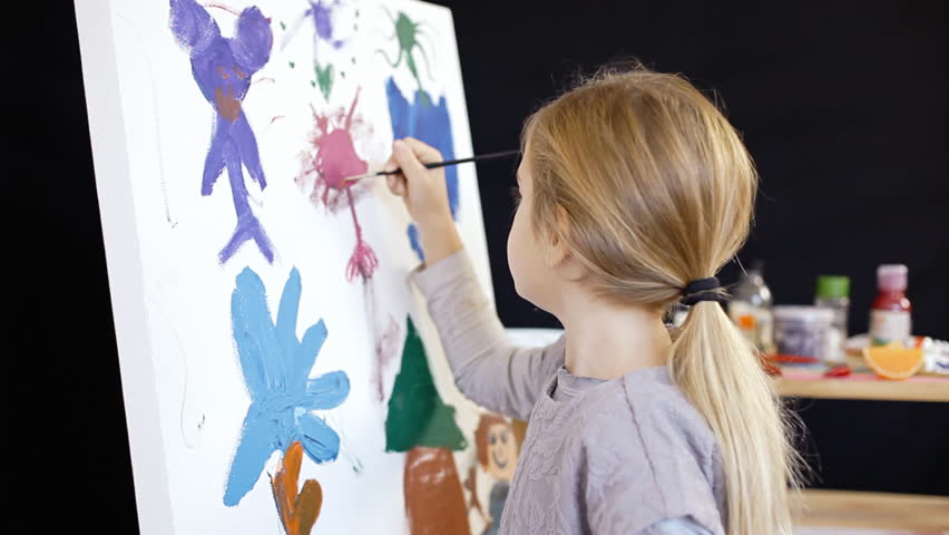 852x480 Stock Video Of Cute Little Child Painting Color Handprints - Little Kid Painting