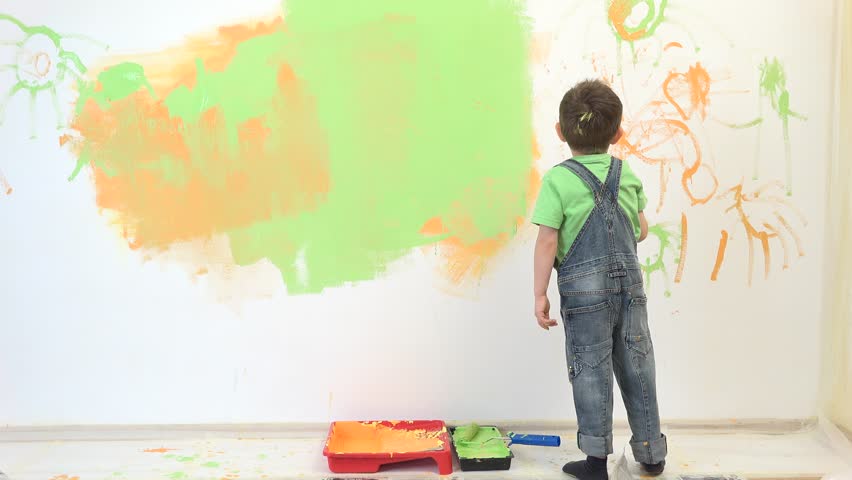 852x480 Stock Video Of Little Child Painting The Wall, Funny 21052798 - Little Kid Painting