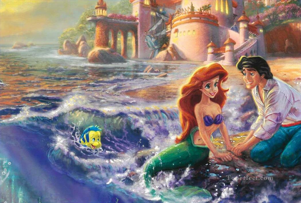 1050x709 The Little Mermaid Part Thomas Kinkade Ocean Landscape Painting - Little Mermaid Painting