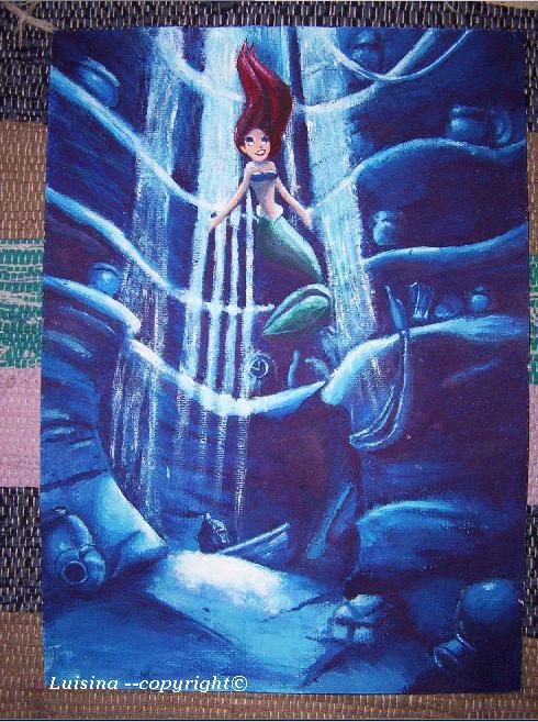 490x657 Little Mermaid Painting By Luisinajuliete - Little Mermaid Painting