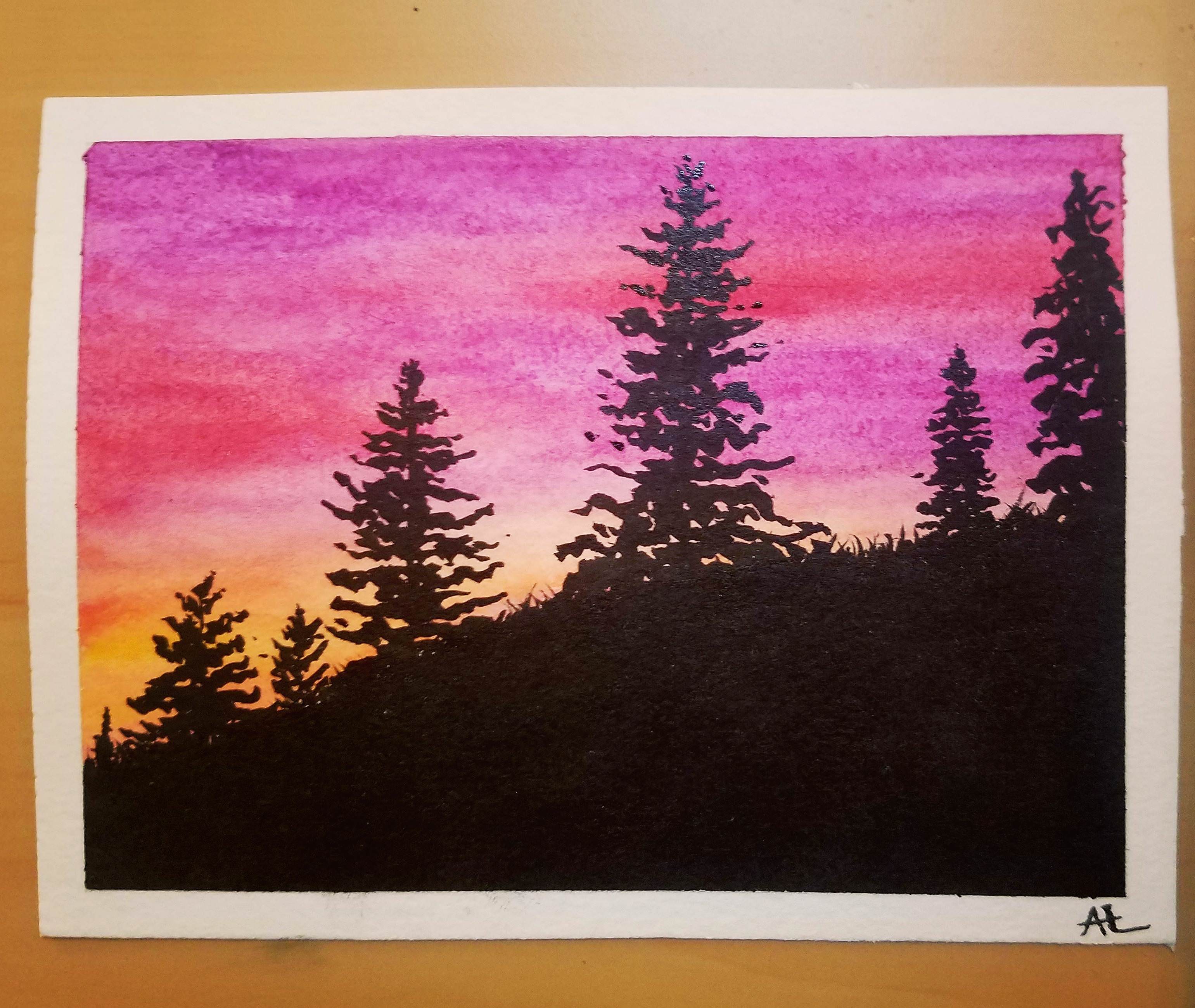3081x2600 Little Painting Of Pine Trees - Little Painting