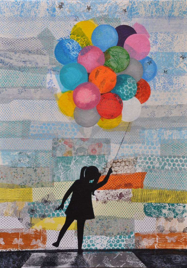 770x1102 Saatchi Art Little Girl And Balloons Painting By Daphne Poiri - Little Painting