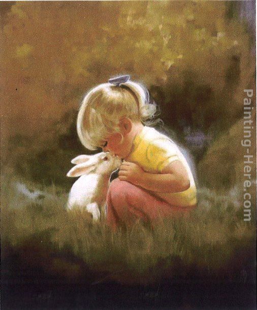 506x611 Unknown Artist Lovely Little Girl And Rabbit Painting Anysize 50 - Little Painting