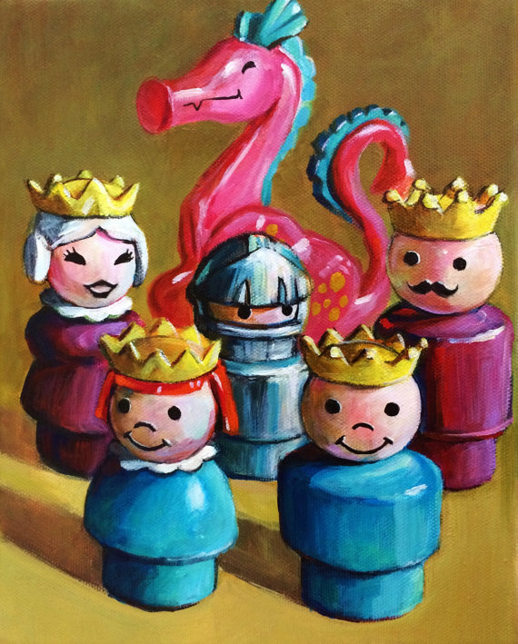570x709 Fisher Price Little People Royal Family 8x10 Giclee Print - Little People Painting