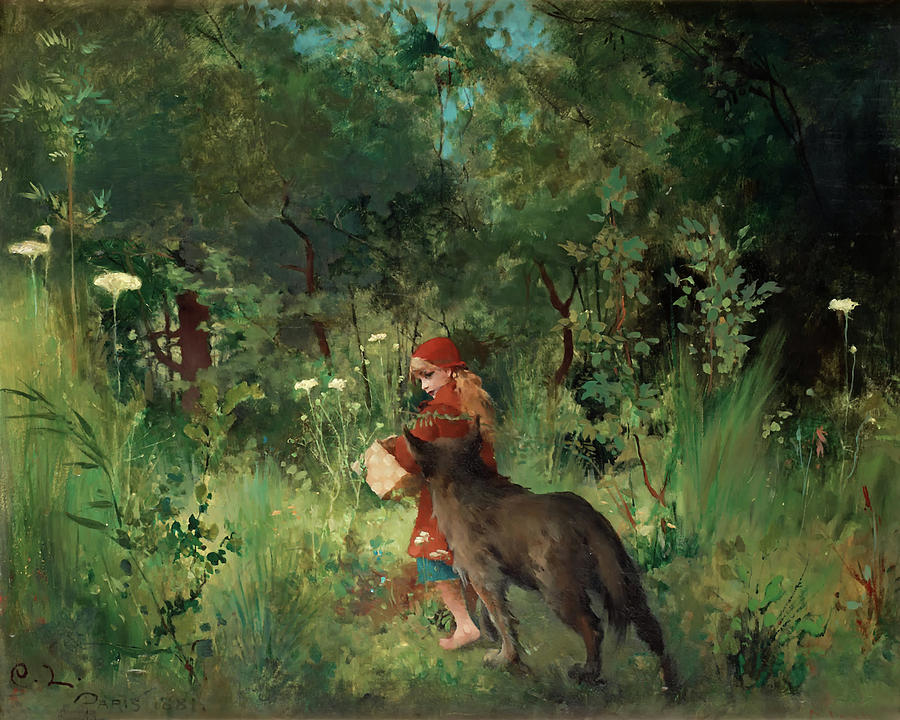 900x720 Little Red Riding Hood Painting By Mountain Dreams - Little Red Riding Hood Painting