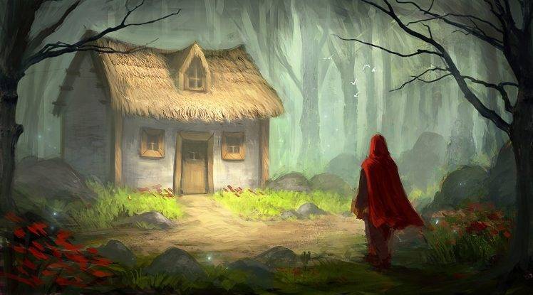 748x415 Digital Art, Fantasy Art, Fairy Tale, Little Red Riding Hood - Little Red Riding Hood Painting