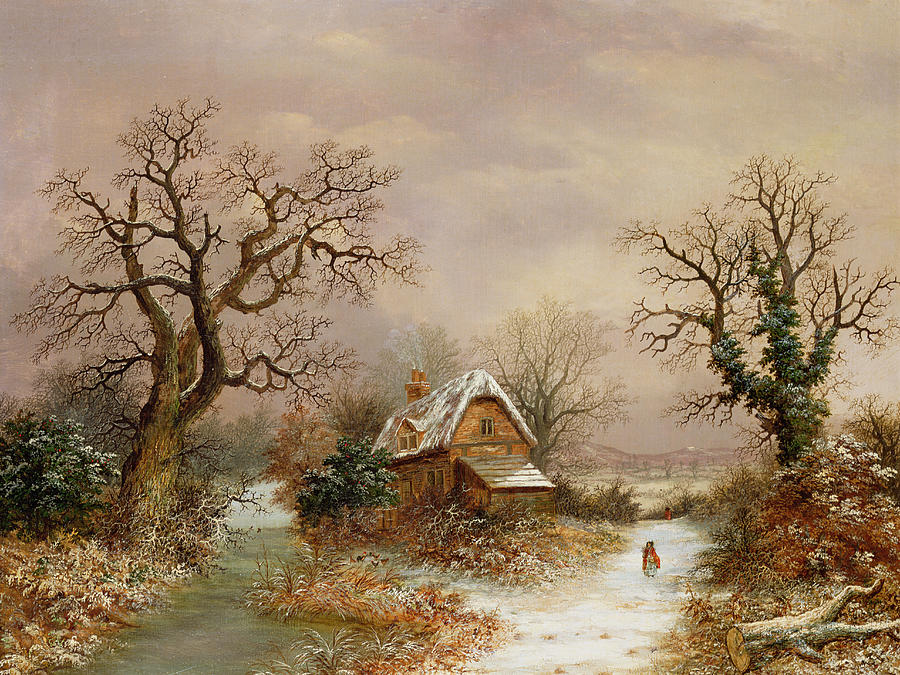 900x675 Little Red Riding Hood In The Snow Painting By Charles Leaver - Little Red Riding Hood Painting