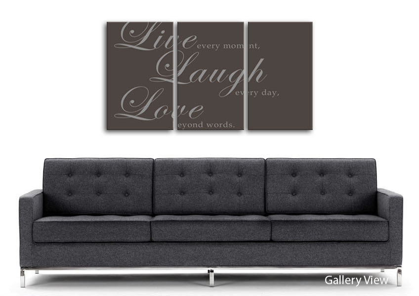 848x599 Live Laugh Love 2 Chocolate Text Quotes 3 Panel Canvas 3 Panel Set - Live Laugh Love Painting