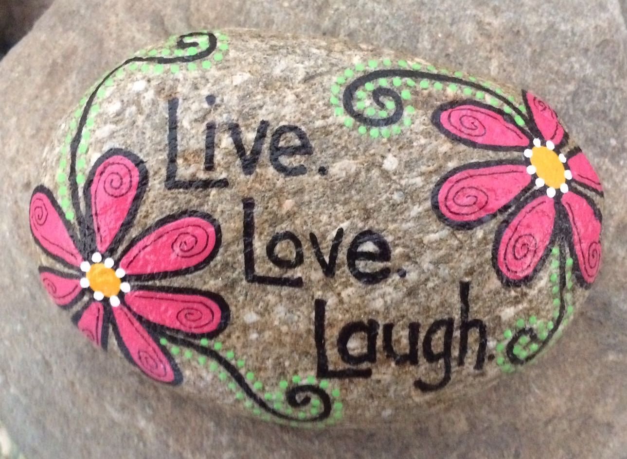 1289x945 Hand Painted River Rock Stone - Live Love Laugh Painting