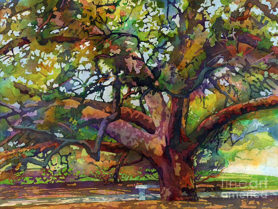 900x675 Sunlit Century Tree Painting By Hailey E Herrera - Live Oak Painting