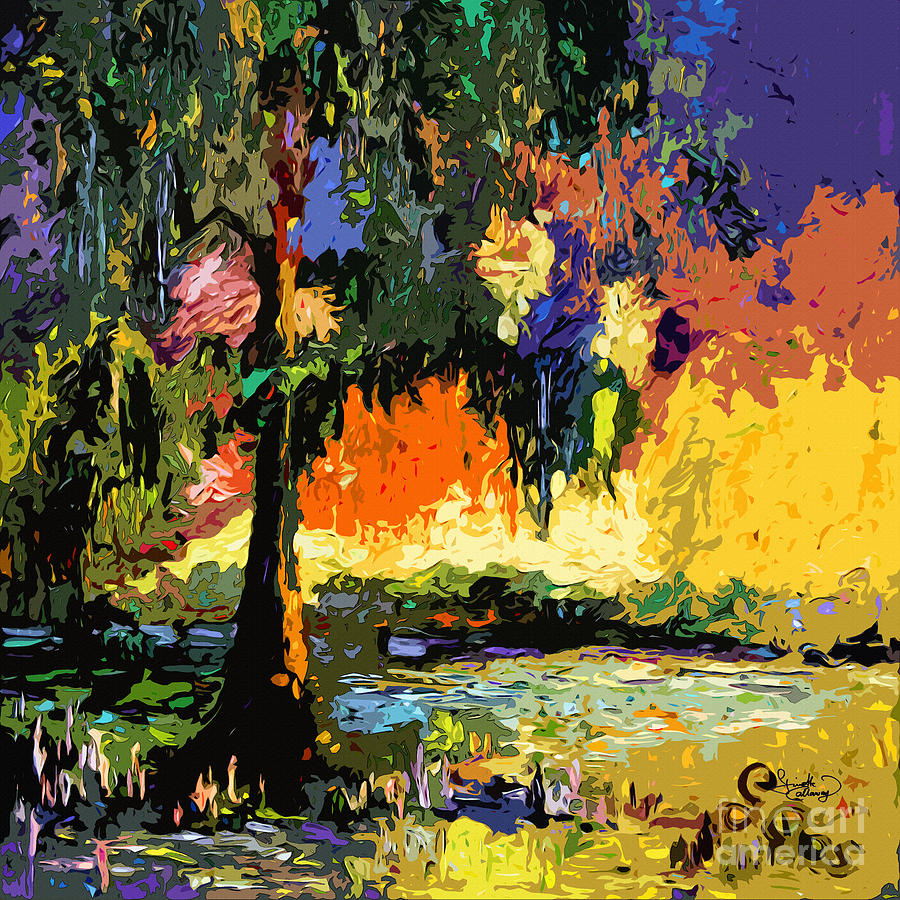 900x900 Georgia Okefenokee Live Oak And Spanish Moss Painting By Ginette - Live Oak Painting