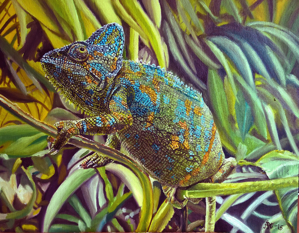 1014x788 Lizard Oil Painting By Vrashat - Lizard Painting