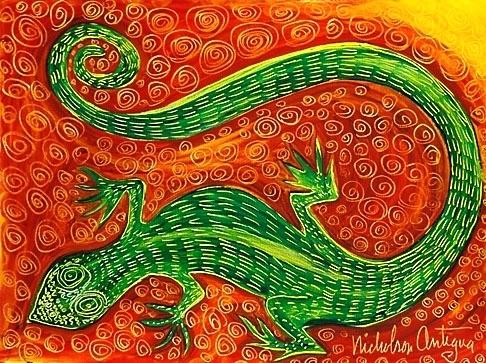 486x363 Lizard Painting Image 4 Art Green Lizard Painting Lizard Painting - Lizard Painting