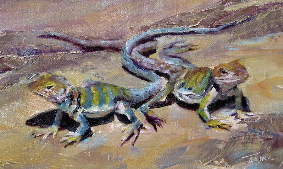 900x539 Bearded Lizards Painting By Jenifer Cline - Lizard Painting