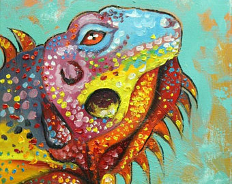 340x270 Octopus 1 Fish Portrait Painting 12x24 Inch Original Oil - Lizard Painting