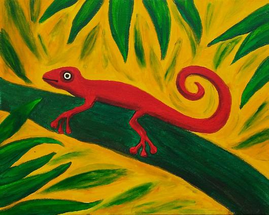 530x425 Red Lizard, Tropical Painting, Arts Amp Crafts Social Club, Florida - Lizard Painting