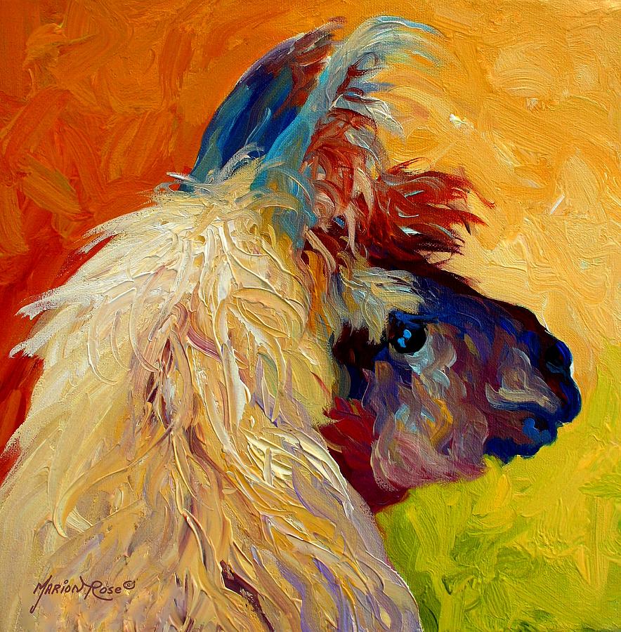 884x900 Calico Llama Painting By Marion Rose - Llama Painting