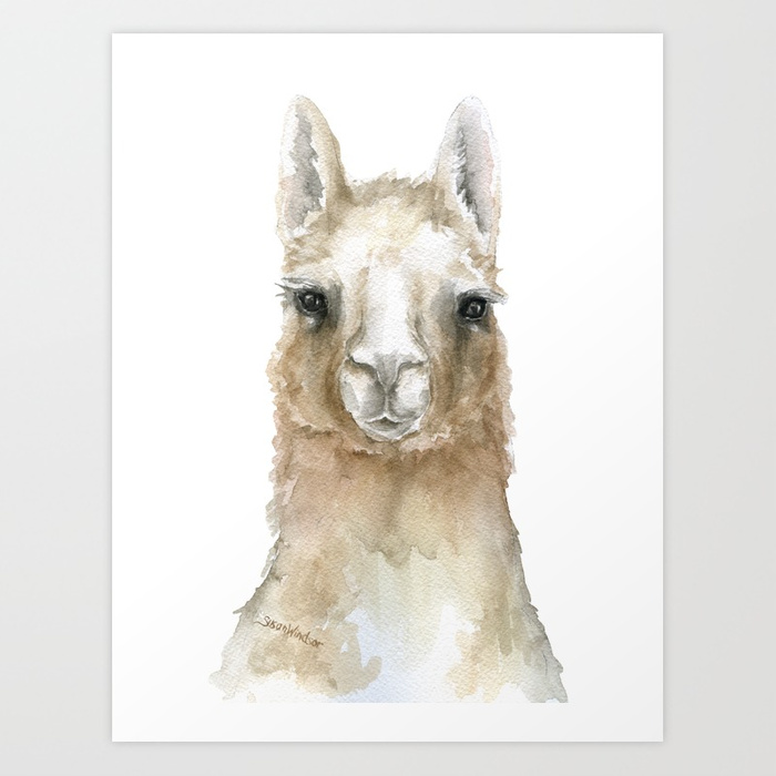 700x700 Llama Watercolor Painting Art Print By Susanwindsor Society6 - Llama Painting