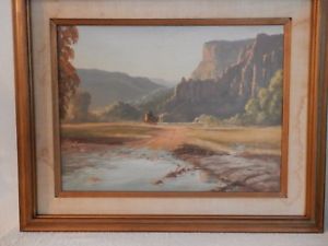 300x225 Lloyd J. Mitchell 1957 Original Painting, River Pass, Vintage - Lloyd Painting