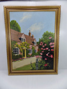225x300 Oil Painting On Canvas Framed,pretty English Cottage,local Artist - Local Oil Painting Artists